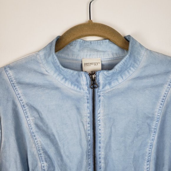 Chicos Zenergy womens 1 Medium blue lightweight full zip 3/4 sleeve jacket - Picture 4 of 10